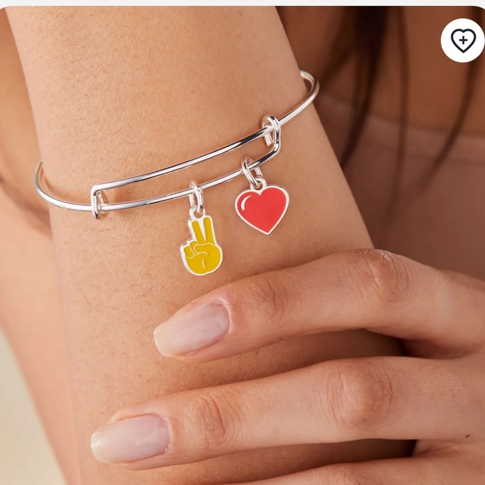 Alex and Ani Peace and Love Emoji Duo Charm Bangle Bracelet - Heart NWT